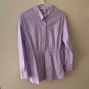 Crystal Kobe Lavender Stripe Gathered-Waist Button Down Shirt